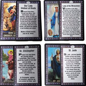 Catholic SET of 10 Holy Prayer Cards - New Plastic material! St Benedict St Jude St Michael St Christopher Holy Family L of Guadalupe L of Miraculous L of Grace L undoer of Knots Divine Mercy