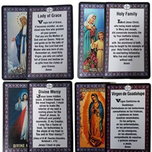 Catholic SET of 10 Holy Prayer Cards - New Plastic material! St Benedict St Jude St Michael St Christopher Holy Family L of Guadalupe L of Miraculous L of Grace L undoer of Knots Divine Mercy