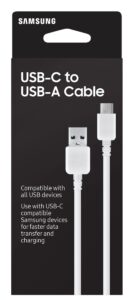 samsung ep-dn930cwegus usb-c to usb-a sync and transfer cable, 1 meter, retail packaging, white