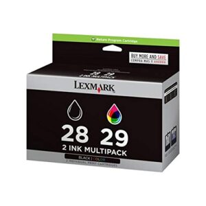 lexmark 18c1590 #28 #29 x5070 x5075 x5320 x5340 x5410 x5495 ink cartridge (black & color, 2-pack) in retail packaging