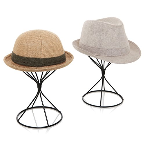 MyGift Table Hat Rack, Black Metal Wire Wig Display Stand, Fedora or Baseball Cap Storage Form, Set of 2