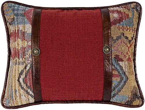 Paseo Road by HiEnd Accents | Ruidoso Western Decorative Throw Pillow, 16x21 inch, Aztec Rustic Cabin Theme, Faux Leather Details, Chenille Accent Oblong Pillow for Bed, Couch, Sofa