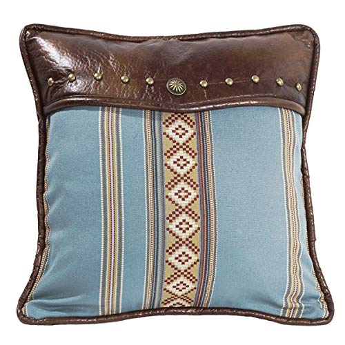 Paseo Road by HiEnd Accents | Ruidoso Turquoise Diamond Western Decorative Throw Pillow, 18x18 inch, Aztec Rustic Cabin Theme, Faux Leather Details, Chenille Accent Pillow for Bed, Couch, Sofa