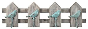 mcs 45889 birds on a fence wall hooks in turquoise, 24 inches