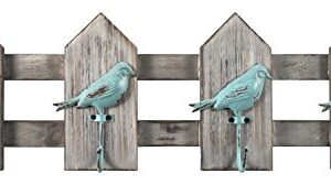 MCS 45889 Birds on a Fence Wall Hooks in Turquoise, 24 inches