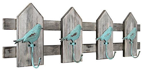 MCS 45889 Birds on a Fence Wall Hooks in Turquoise, 24 inches