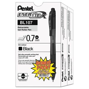 pentel bl107asw2 energel-x retractable roller gel pen, 7mm, black barrel, black ink, 24/pack