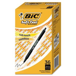bic scsm361bk soft feel retractable ballpoint pen black 1mm medium 36/pack