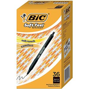 BIC Scsm361bk Soft Feel Retractable Ballpoint Pen Black 1Mm Medium 36/Pack