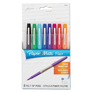 Paper Mate 62145 Flair Porous Point Stick Liquid Pen, Assorted Ink, Ultra Fine, 8/St