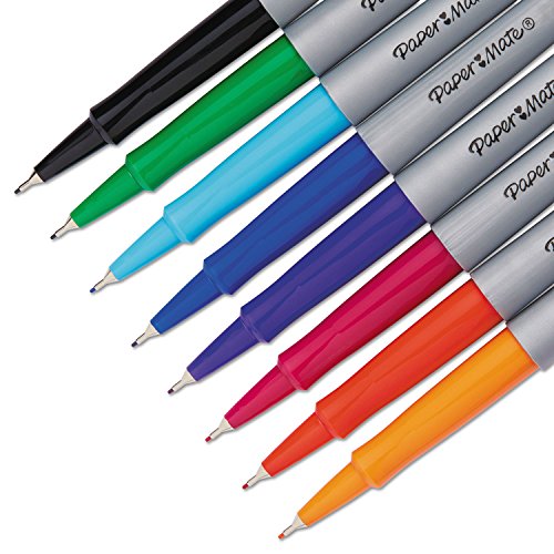 Paper Mate 62145 Flair Porous Point Stick Liquid Pen, Assorted Ink, Ultra Fine, 8/St