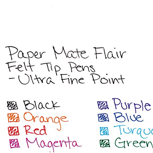 Paper Mate 62145 Flair Porous Point Stick Liquid Pen, Assorted Ink, Ultra Fine, 8/St