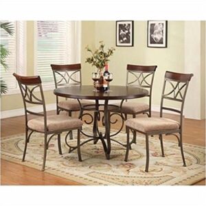 bowery hill 5-piece kitchen dining set for dining room, kitchen, dinette with round dining table, 4 dining chair seat