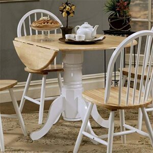 BOWERY HILL Round Drop Leaf Dining Table in Natural Brown and White