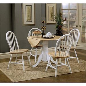 BOWERY HILL Round Drop Leaf Dining Table in Natural Brown and White