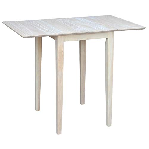 Pemberly Row Unfinished Natural Wood Dining Table for 4 People, Foldable Drop Leaf Rectangular Table for Kitchen