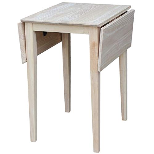 Pemberly Row Unfinished Natural Wood Dining Table for 4 People, Foldable Drop Leaf Rectangular Table for Kitchen