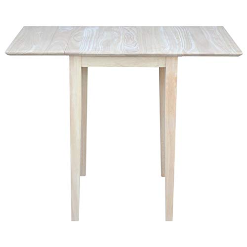 Pemberly Row Unfinished Natural Wood Dining Table for 4 People, Foldable Drop Leaf Rectangular Table for Kitchen