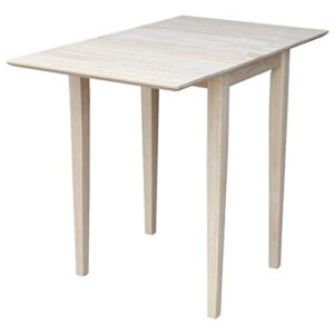 Pemberly Row Unfinished Natural Wood Dining Table for 4 People, Foldable Drop Leaf Rectangular Table for Kitchen