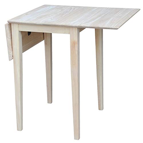 Pemberly Row Unfinished Natural Wood Dining Table for 4 People, Foldable Drop Leaf Rectangular Table for Kitchen