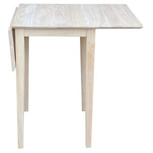 Pemberly Row Unfinished Natural Wood Dining Table for 4 People, Foldable Drop Leaf Rectangular Table for Kitchen
