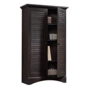 pemberly row contemporary storage cabinet with doors and 4 adjustable shelves in antique brown