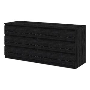 pemberly row modern contemporary 6 drawer wide double bedroom dresser in black woodgrain