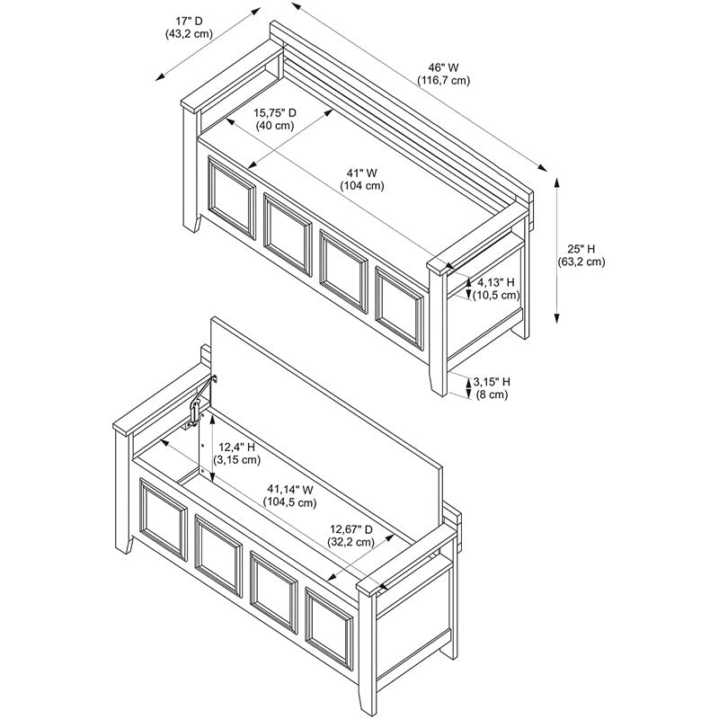 Pemberly Row Entryway Storage Bench in White with Flip-top Lid