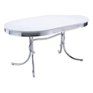bowery hill modern metal chrome plated oval dining table with white top