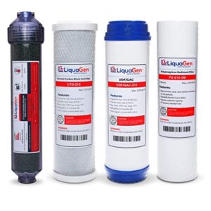 liquagen - 5 stage reverse osmosis deionization (rodi) yearly replacement filter kit- stage 1, 2, 3 & 5 | water purifier filter set for aquarium reef, fish tank's, gardening & more | 0 tds/ppm water