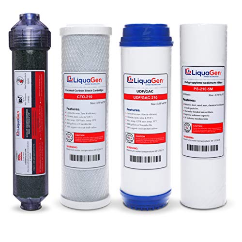 LiquaGen - 5 Stage Reverse Osmosis Deionization (RODI) Yearly Replacement Filter Kit- Stage 1, 2, 3 & 5 | Water Purifier Filter Set for Aquarium Reef, Fish tank's, Gardening & More | 0 TDS/PPM Water