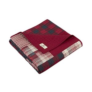 woolrich luxury quilted throw - cabin lifestyle, patchwork with moose design all season, lightweight and breathable cozy bedding layer throws for couch sofa, 50" w x 70" l, sunset red