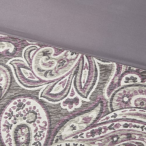 Madison Park Gabby Sateen Cotton Comforter Set, Breathable, Soft Cover, Trendy, All Season Down Alternative Cozy Bedding with Matching Shams, Queen (90 in x 90 in), Paisley Lavender/Grey 7 Piece