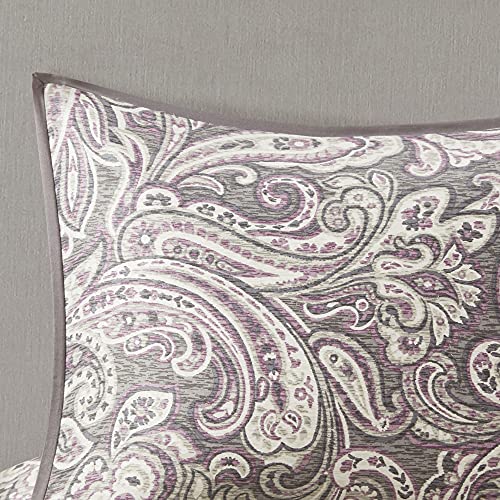 Madison Park Gabby Sateen Cotton Comforter Set, Breathable, Soft Cover, Trendy, All Season Down Alternative Cozy Bedding with Matching Shams, Queen (90 in x 90 in), Paisley Lavender/Grey 7 Piece