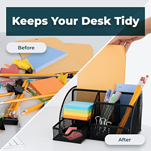 Greenco Mesh Office Supplies Desk Organizer Caddy, 6 Compartments, Black