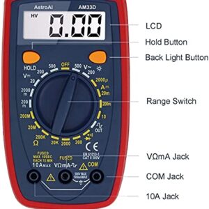 AstroAI Multimeter Tester 2000 Counts Digital Multimeter with DC AC Voltmeter and Ohm Volt Amp Meter ; Measures Voltage, Current, Resistance; Tests Live Wire, Continuity