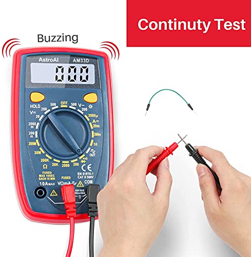 AstroAI Multimeter Tester 2000 Counts Digital Multimeter with DC AC Voltmeter and Ohm Volt Amp Meter ; Measures Voltage, Current, Resistance; Tests Live Wire, Continuity