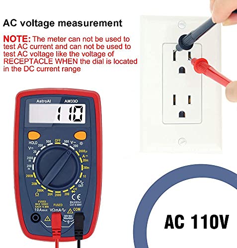 AstroAI Multimeter Tester 2000 Counts Digital Multimeter with DC AC Voltmeter and Ohm Volt Amp Meter ; Measures Voltage, Current, Resistance; Tests Live Wire, Continuity