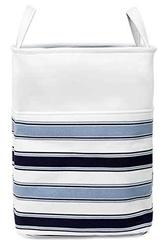 BirdRock Home Canvas Laundry Hamper with Handles - Blue Stripes - Transport Easily - Dirty Clothes Storage - Bendable and Foldable - Rectangle Laundry Bag