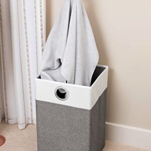 BIRDROCK HOME Folding Cloth Laundry Hamper with Handles - Dirty Clothes Sorter Basket - Easy Storage - Collapsible - Home Organization - Grey and White