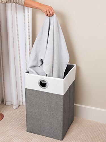 BIRDROCK HOME Folding Cloth Laundry Hamper with Handles - Dirty Clothes Sorter Basket - Easy Storage - Collapsible - Home Organization - Grey and White