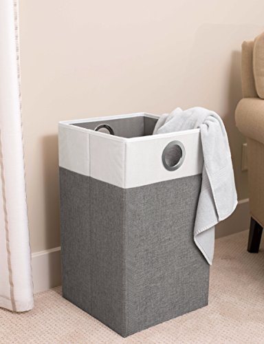 BIRDROCK HOME Folding Cloth Laundry Hamper with Handles - Dirty Clothes Sorter Basket - Easy Storage - Collapsible - Home Organization - Grey and White