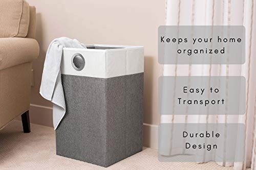 BIRDROCK HOME Folding Cloth Laundry Hamper with Handles - Dirty Clothes Sorter Basket - Easy Storage - Collapsible - Home Organization - Grey and White