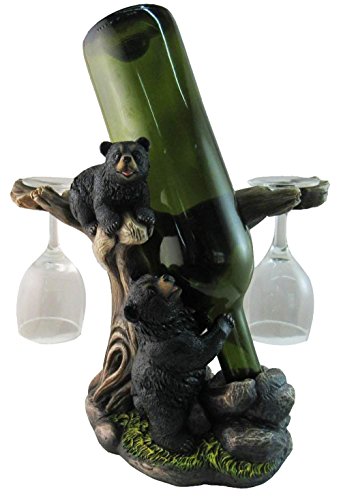 Gifts & Decor 10" Tall Climbing Black Bear Liquor Wine Glasses and Bottle Valet Holder Decorative Figurine