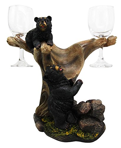 Gifts & Decor 10" Tall Climbing Black Bear Liquor Wine Glasses and Bottle Valet Holder Decorative Figurine