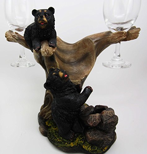 Gifts & Decor 10" Tall Climbing Black Bear Liquor Wine Glasses and Bottle Valet Holder Decorative Figurine