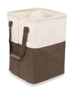 birdrock home square cloth laundry hamper with handles - dirty clothes sorter - easy storage - foldable - brown and white canvas