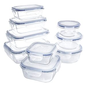 1790 glass food storage containers with lids - 9 pack - glass meal prep containers, airtight glass lunch boxes, approved & leak proof heat resistant up to 550℉ (18 total pieces)