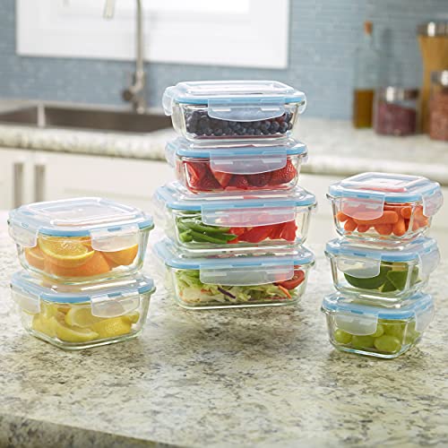 1790 Glass Food Storage Containers with Lids - 9 Pack - Glass Meal Prep Containers, Airtight Glass Lunch Boxes, Approved & Leak Proof Heat Resistant Up to 550℉ (18 Total Pieces)