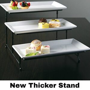 Partito Bella 3 Tier Swiveling Plate Rack Stand Including Three 12x6 Pro-Grade Porcelain Platters for Presentations of Any Kind – Thicker Sturdier Collapsible Stand and Stackable Platters